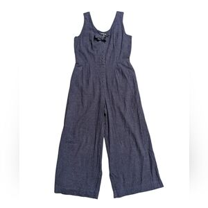 Toad & Co Taj Navy Sleeveless Tie Front Hemp Cropped Wide Leg Jumpsuit Size M